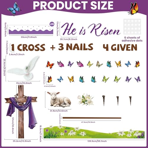 Christian Easter Bulletin Board Set He is Risen Classroom Decoration Jesus Forgiven Cross Butterfly Lily Christian Religious Paper Cutouts for Spring Sunday School Church Home Chalkboard Wall Decor