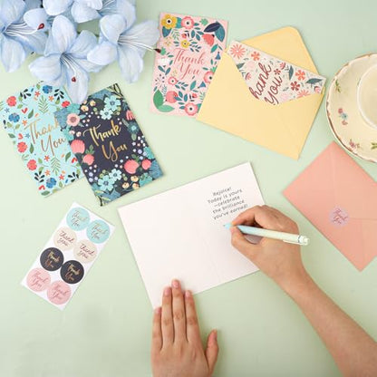 Thboxes Thank You Cards with Envelopes & Stickers, 24 Pack, 4x6 Inch - style: Floral Thank You Card