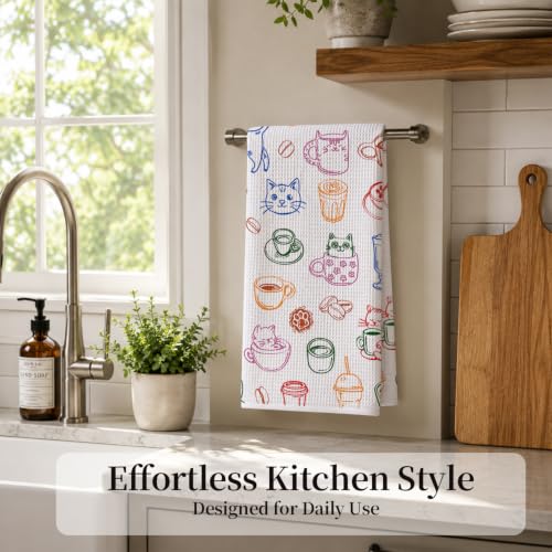 Cat Coffee Lover Kitchen Hand Towels 16x24 Inch - color: Cat Coffee