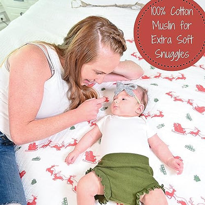 LollyBanks Muslin Swaddle Blanket, 47 x 47 in, Newborn Receiving Blanket - color: And to All a Goodnight