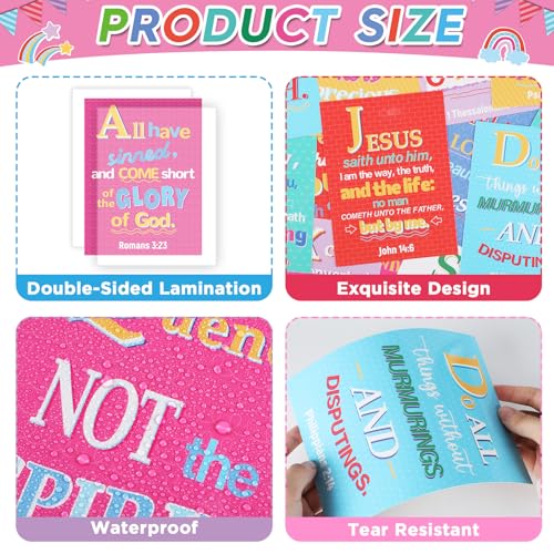 29Pcs ABC Bible Verse Poster Christian Scripture Bulletin Board Sunday School Classroom Decorations Religious Inspirational Quotes Poster for Back to School Church VBS Classroom Home Wall Decor