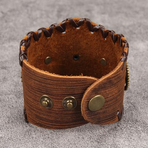 GelConnie Punk Leather Cuff Bracelet Adjustable Straps Wrap Bracelets Arm Armor Cuff Gothic Leather Wristbands for Men, Women - color: MLPB108-Brown