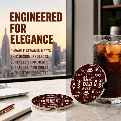 Best Dad Ever Car Coasters, Brown Retro Gentleman Cup Holders, 38 - color: Best Dad Ever