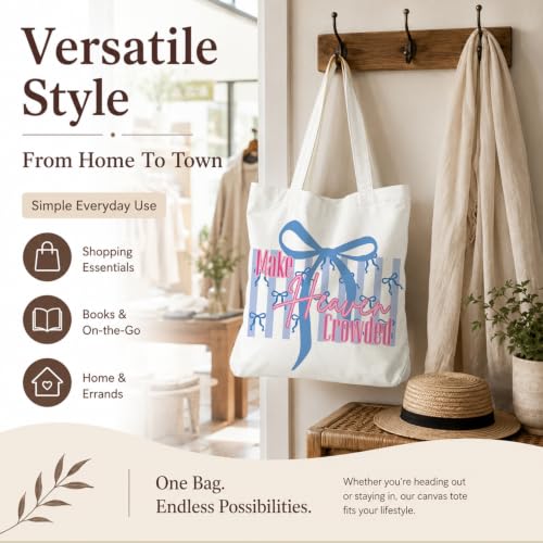 Christian Canvas Tote Bag, Bible Verse Reusable Shopping Bag - color: Make Heauen Crowded