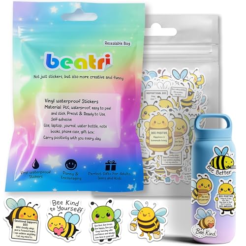 BEATRI Positive Bee Stickers 50Pcs Waterproof Vinyl Bee Decorations - color: Bee Stickers
