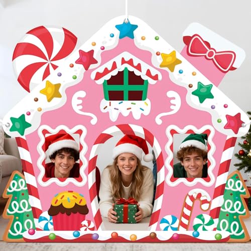 WovWeave Pink Gingerbread House Christmas Decoration 65x71 Photo Backdrop - style: Pink Gingerbread