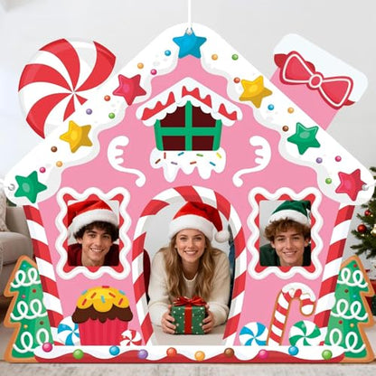 WovWeave Pink Gingerbread House Christmas Decoration 65x71 Photo Backdrop - style: Pink Gingerbread