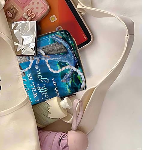 Cross and Anchor Quote Bible Verse Isaiah 43:2 Print Wallet for Women Large Capacity Wallet Credit Card Holder PU Leather Zipper Clutch Purse Phone Wallet - color: Cross and Anchor Quote Bible Verse Isaiah 43:2
