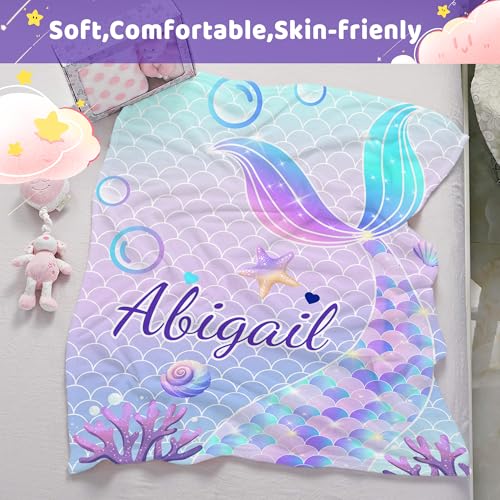 Personalized Baby Mermaid Blanket for Girls with Name - color: Mermaid