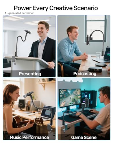 19-in Gooseneck Mic Stand with Desk Clamp, 3/8 & 1/4 Adapters, 360° Swivel - size: Upgraded Clamp
