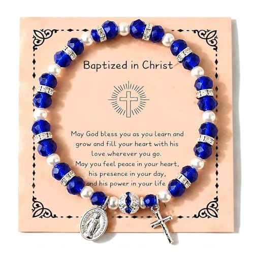 Women Stretch Rosary Bracelet Beaded Crucifix & Miraculous Medal - color: baptized christ3
