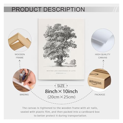 Modern Christian Bible Verses Canvas Wall Art Retro Ephesians 3:17 Tree Sketch Poster 08x10 inch Framed Minimalist Scripture Wall Decor Religious Prints Painting - color: Grey, size: 10.1"L x 8.1"W