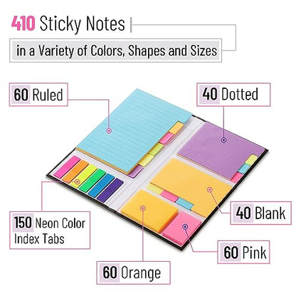 Mr. Pen- Sticky Notes Set, 1230 Pack, Ruled, Dotted & Blank Notes - color: Vibrant, size: 1 Set (Pack of 3)