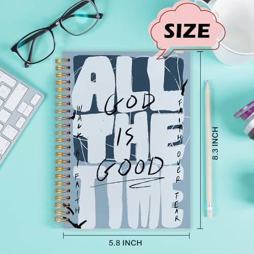 Yhtrg Blue Christian Spiral Notebooks, God Is Good All the Time Bible Journal Notebook, Bible Jesus Notebook for Note Taking, Christian Gifts for Women Men, 5.5x8.3 Inch - color: god1