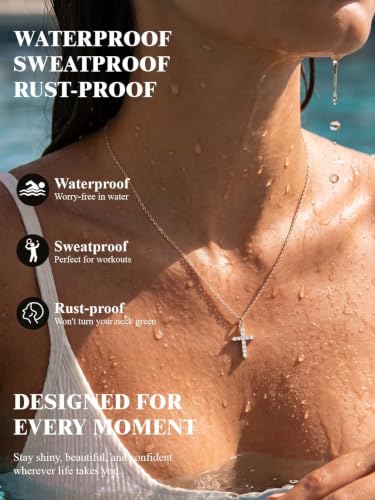 U7 Cross Necklace for Women,CZ Cross Pendant Necklace 18"+2" - color: Rose Gold