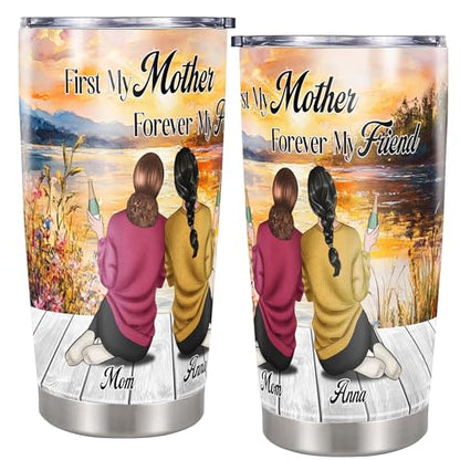 Personalized First My Mother Forever My Friend Tumbler Custom Name Insulated Cups Travel Coffee Mug with Lids Stainless Steel 20 30 Oz Gifts for Mom Daughter Women Girl Mothers Day - color: Mom 608