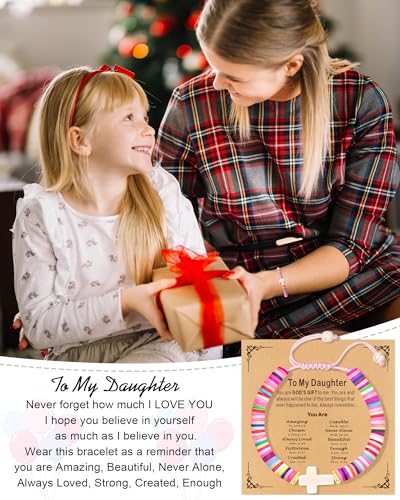 Cute Cross Bracelet Teen Girl Gifts Trendy Stuff Christian Gifts for Kids/Girls/Boys/Teens/Women Jewelry Colorful Jesus Bracelets Christmas Religious Communion Baptism Confirmation Gifts - color: 3-Daughter