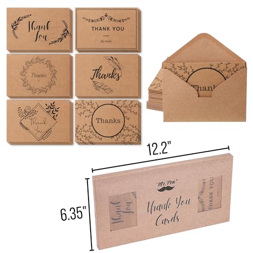 Mr. Pen- Thank You Cards with Envelopes, Brown Kraft Paper, 18 Pack, 4 x 6, Blank Inside, 6 Designs, Thank You Cards, Thank You Notes, Thank You Cards Bulk,Thank You Note Cards - color: Brown Kraft