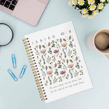 VNWEK Floral Christian Spiral Notebook Journal 5.5 x 8.3 Inch, Christian Gifts for Women, Isaiah 40:8 Bible Verse Journal, Religious Prayer Lined Hardcover Spiral Notebook - color: 29-XZ-bible-notebook