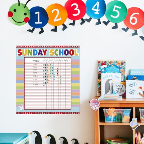 Yeaqee12 Pcs Sunday School Attendance Charts with Sticker, Red - color: Red