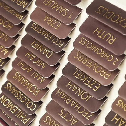 Laminated Bible Tabs for Women and Men, Gold Foil Embossed Lettering - style: Earthy Brown