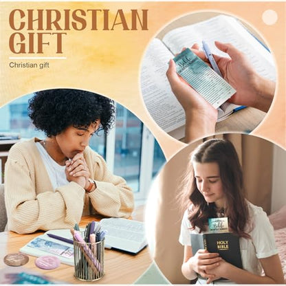 Feifeiya 50 Sets Christian Gifts Bulk for Church Bible Verses Ballpoint Pens Religious Emergency Bookmarks Compact Mirrors for Women Grandmother Bible Study Group