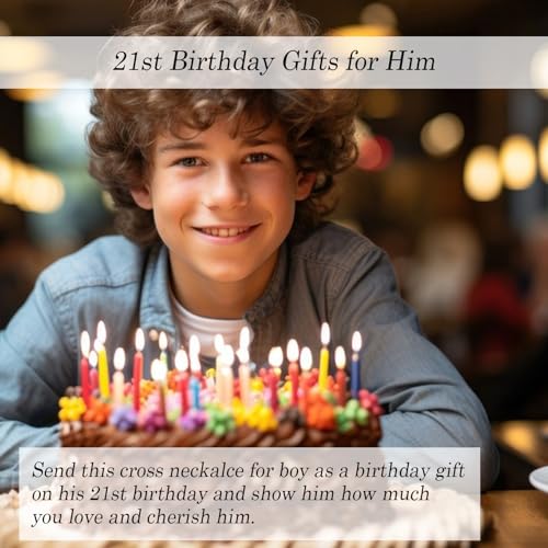EPIRORA 10/11/12/13/14/15/16/17/18/19/20th 21st Birthday Gifts for Men Boys, Stainless Steel Chain Silver Cross Necklace Jewelry Presents for Son Grandson Nephew Brother - style: 21st Bday