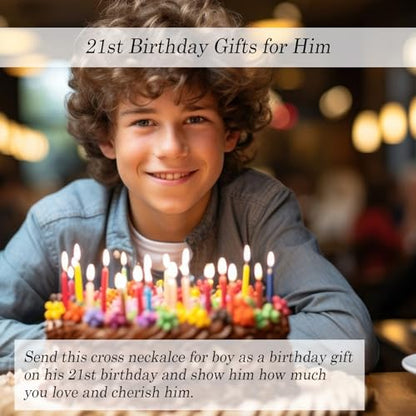 EPIRORA 10/11/12/13/14/15/16/17/18/19/20th 21st Birthday Gifts for Men Boys, Stainless Steel Chain Silver Cross Necklace Jewelry Presents for Son Grandson Nephew Brother - style: 21st Bday