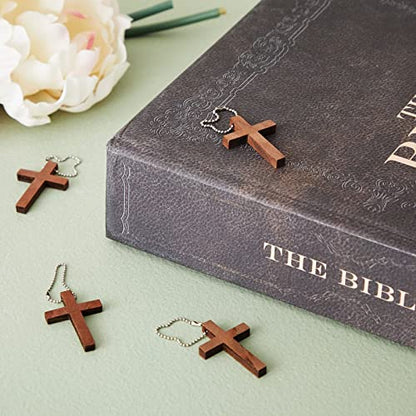 Bright Creations Mini Cross Keychain - 50-Pack, Dark Brown Wood, 1.2 x 1.7 In - Christian Keychain Set for DIY Craft & Necklace & Bracelet Accent