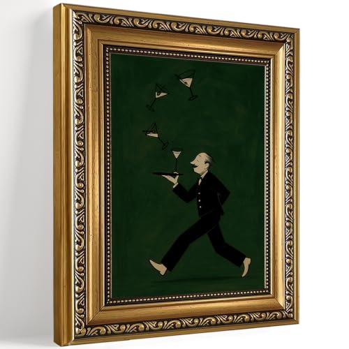 Vintage Bartender Gold Framed Wall Art Martini Cocktail Picture Wall Decor - color: Bartender, size: 10"L x 8"W