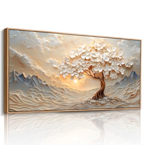 imjiayu Tree of Life Wall Art, Large Framed Mountain Landscape Canvas - color: Mountain Sun Tree, size: 40"L x 20"W