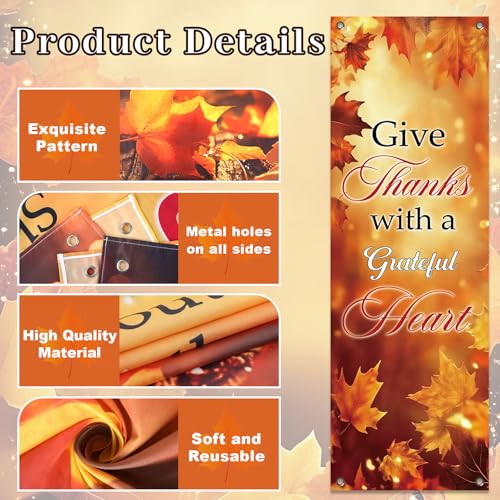4Pcs Church Banners for Sanctuary Wall Welcome Inspirational Religious Hanging Backdrop Thanksgiving Fall Maple Leaves Pumpkins Church Banner Scripture Bible Verse Banner for Holiday School Decor - style: Give Thanks Fall