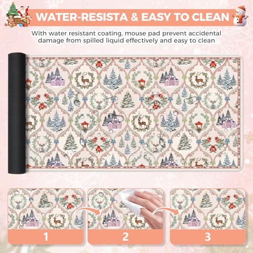 iCasso Christmas Desk Mat, Beige Mouse Pad, Desk Protector Mat - color: Beige Christmas