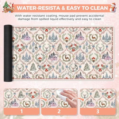 iCasso Christmas Desk Mat, Beige Mouse Pad, Desk Protector Mat - color: Beige Christmas