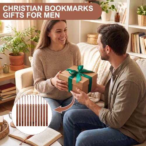 12 Pcs Leather Bible Bookmarks for Men with Scripture Verses, 6 Inch - color: Brown