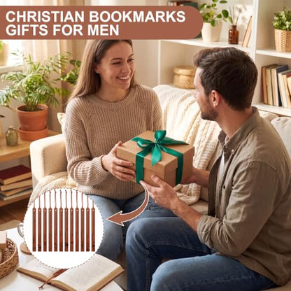 12 Pcs Leather Bible Bookmarks for Men with Scripture Verses, 6 Inch - color: Brown