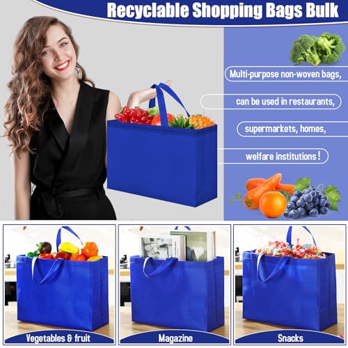 Windyun 100 Pcs Reusable Grocery Bags Large Shopping Tote Bulk, Royal Blue - color: Royal Blue