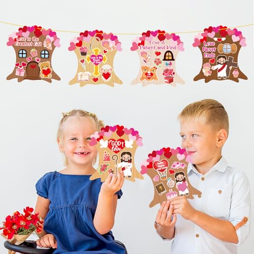 Lonfliness 36Set Valentine's Religious Crafts Kit for Kids DIY Make Your Own Valentine Christian Arts Crafts with Jesus Heart Cross Stickers for Home Sunday School Classroom Activity Game Decor