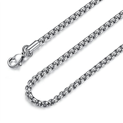 FOSIR Mens Chain Necklaces, Stainless Steel Rolo Chain Necklace for Men and Women, Silver Tone Box Chains for Men, Wide 2/3/4/5mm - size: 26.0 Inch long, style: 4mm-stainless steel