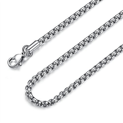 FOSIR Mens Chain Necklaces, Stainless Steel Rolo Chain Necklace for Men and Women, Silver Tone Box Chains for Men, Wide 2/3/4/5mm - size: 22.0 Inch long, style: 4mm-stainless steel