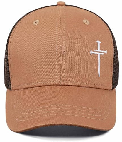 Christian Jesus Cross Hat - Faith Hats for Men Women - Religious Gifts for Thanksgiving Christmas - color: Cross/Camel