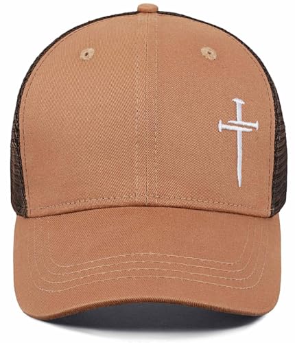 Christian Jesus Cross Hat - Faith Hats for Men Women - Religious Gifts for Thanksgiving Christmas - color: Cross/Camel