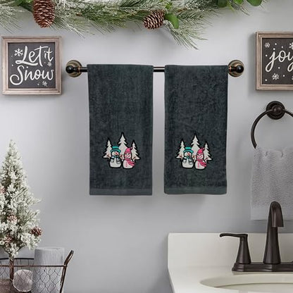 Christmas Grey Guest Hand Bathroom Towels Decorative Winter Snowman, 16x26" - color: Charcoal Grey