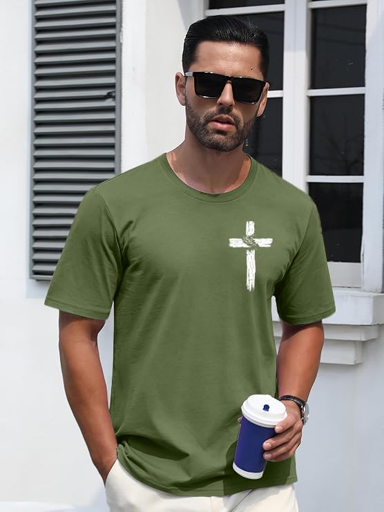 Christian Shirts for Mens Cross Jesus Graphic Tees - color: Green, size: Medium