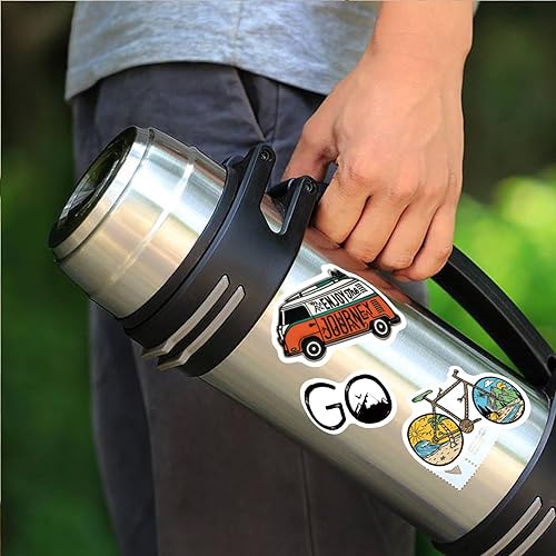 Outdoor Camping Hiking Adventure Stickers, 100pcs Waterproof Vinyl Travel Stickers for Water Bottle Laptop, Wilderness Nature Roadtrip Decals for Camper Bike Bumper Car Suitcase Luggage Skateboard - color: Green
