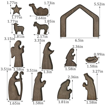 FESTGLOX Wooden Nativity Set Indoor, 13Pcs Small Christmas Nativity Scene - color: Nativity-13 Pieces