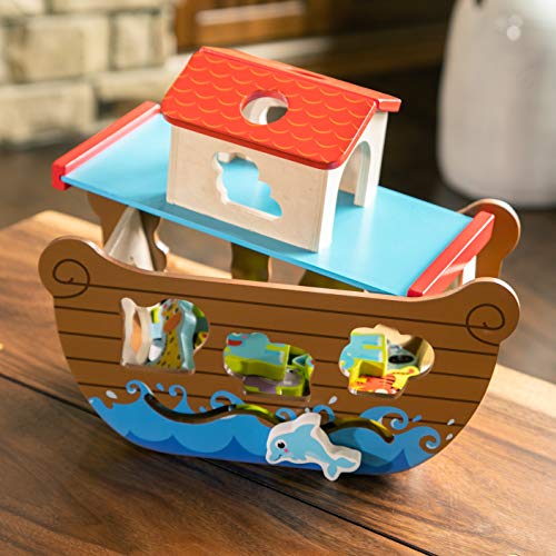 Fat Brain Toys Noah''s Ark Sort & Play Set - Wooden Shape-Matching Preschool Toy