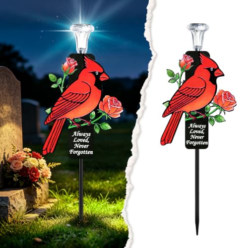 Solar Light Outdoor Cardinal Memorial Stake Lights for Grave Cemetery Decor - color: Red Cardinal
