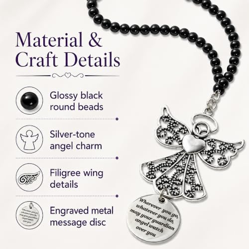 Guardian Angel Car Charm - Stainless Steel Rearview Mirror Hanging Ornament with Cross & Compass - Christian Travel Gift