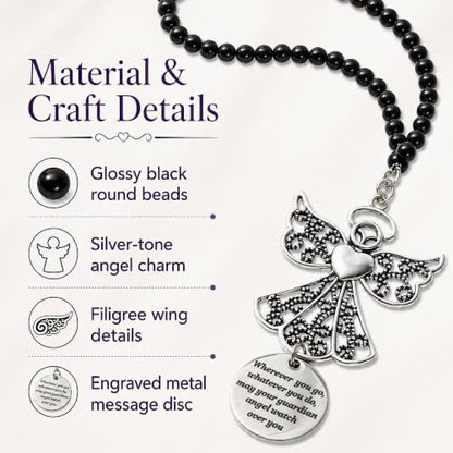 Guardian Angel Car Charm - Stainless Steel Rearview Mirror Hanging Ornament with Cross & Compass - Christian Travel Gift